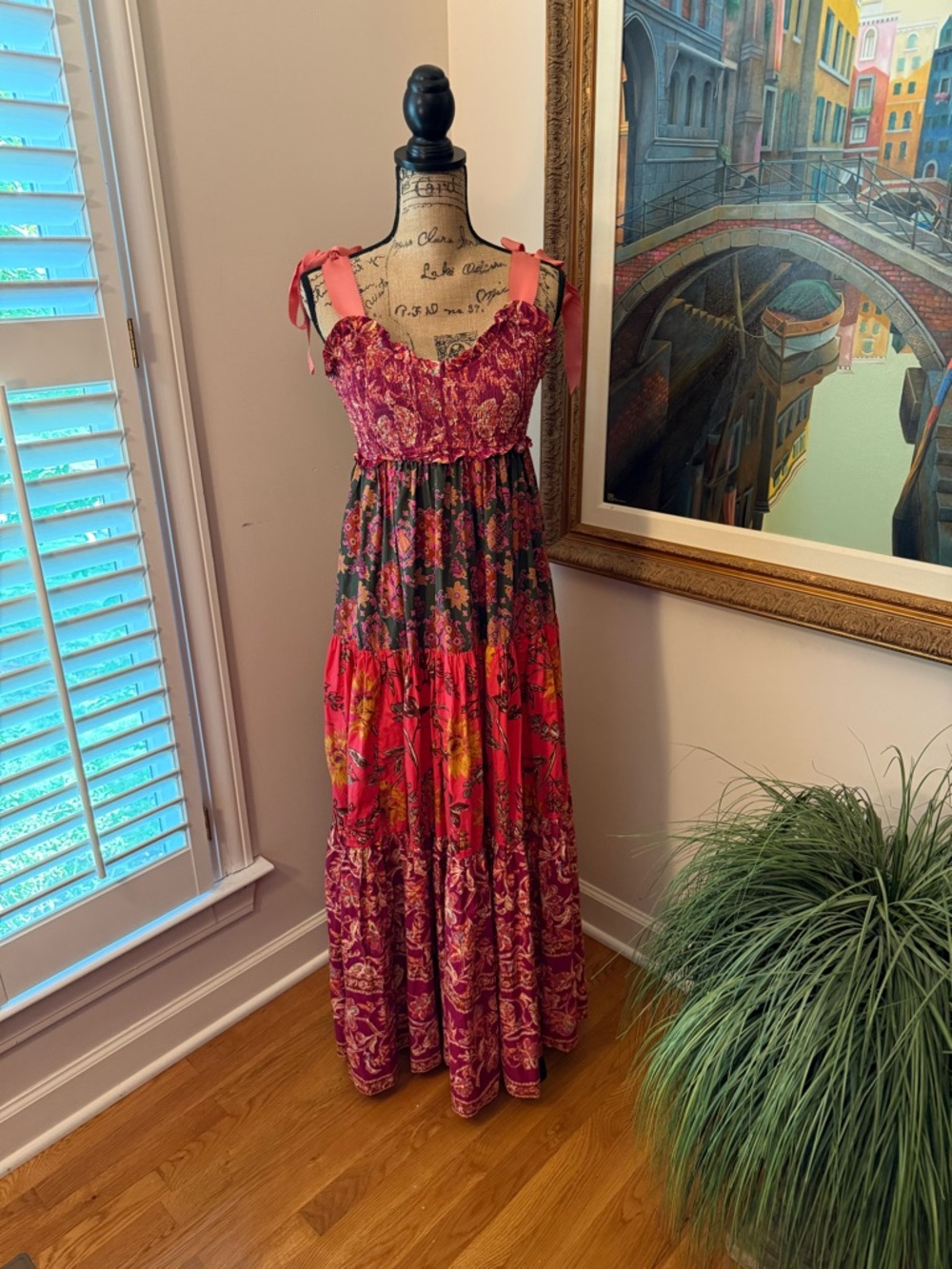 Free People Magenta Floral Tie-Shoulder Maxi Dress - Picture 2 of 5